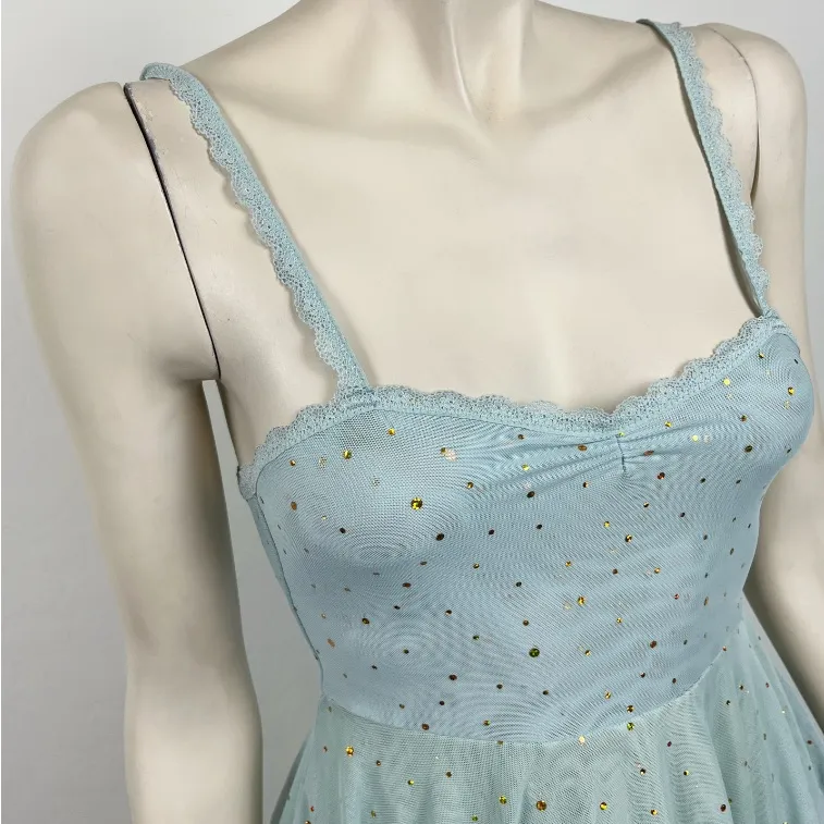 Club Exx Green and Blue Sparkled Myths Handkerchief Dress Size XXS - Image 3