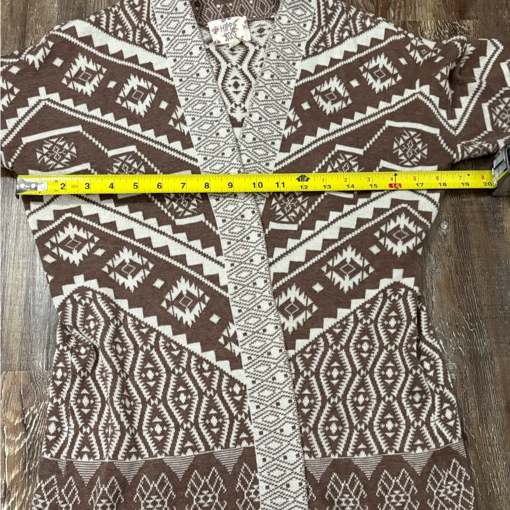 Hippie Rose  Aztec Brown White Open Front Cardigan Medium Boho Southwest - Image 6