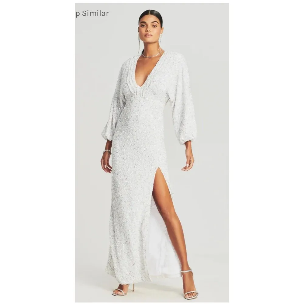 RETROFETE Camille Sequin Dress Size XL‎ White NEW Wedding Bride Formal Maxi Slit - Image 5