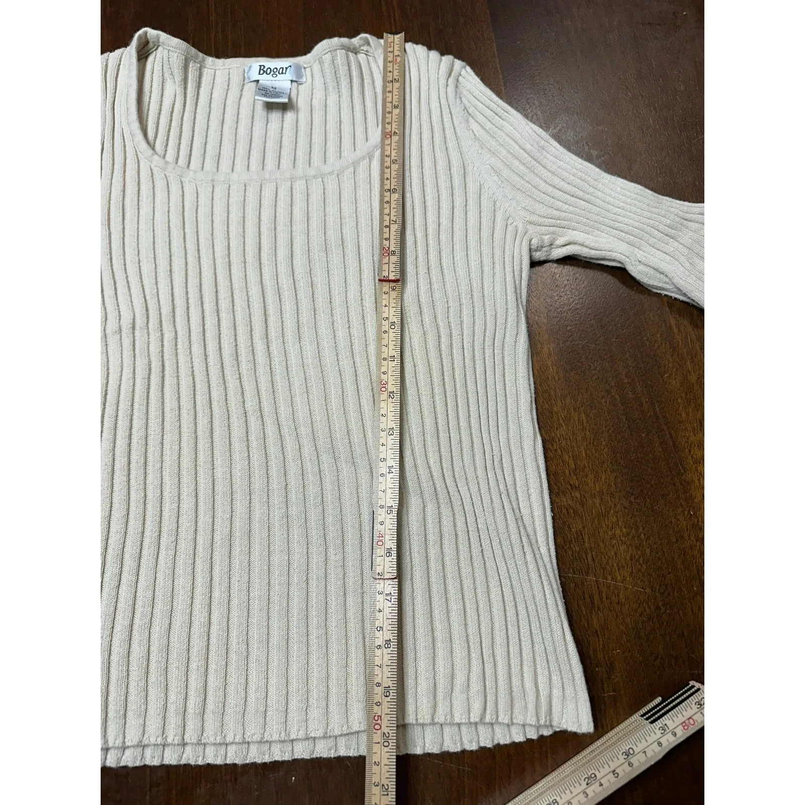 Vintage Ribbed Grunge 90s Sweater Shirt Women Medium Nude Neutral Bodycon Twee - Image 5