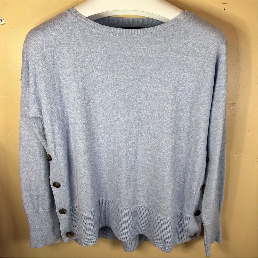 Tahari Women's Size XL Super Soft Baby Blue Pullover Sweater Button Detail Work - Image 1