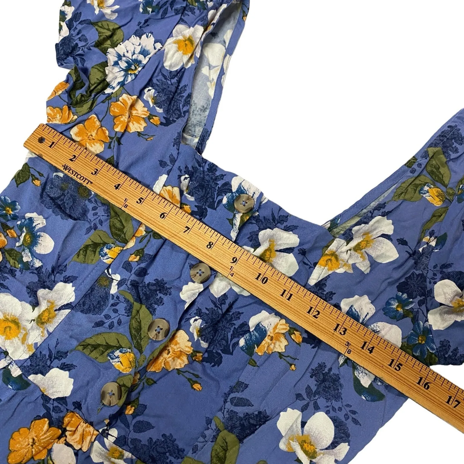 Xhilaration Women Small Blue Floral Milkmaid Button Front Dress Spring Summer - Image 8