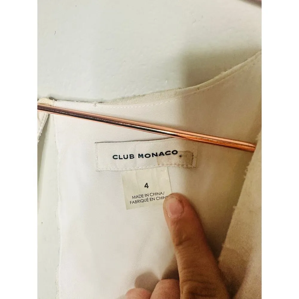 CLUB MONACO White Open Back V-Neck Textured Style Tie Back Jumpsuit Size 4 - Image 8