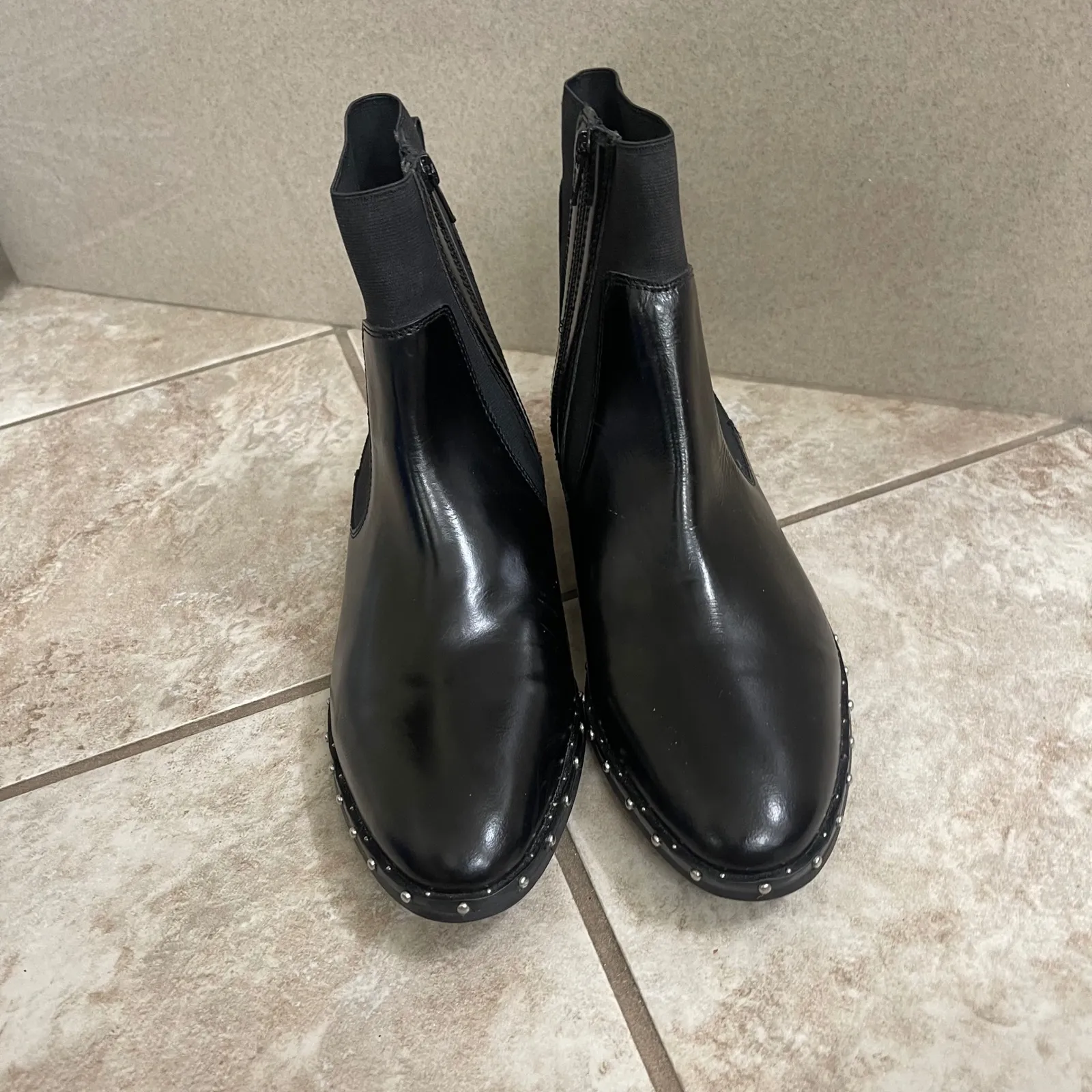 Ellos‎ Studded Black patent Leather Ankle Boots - Image 2