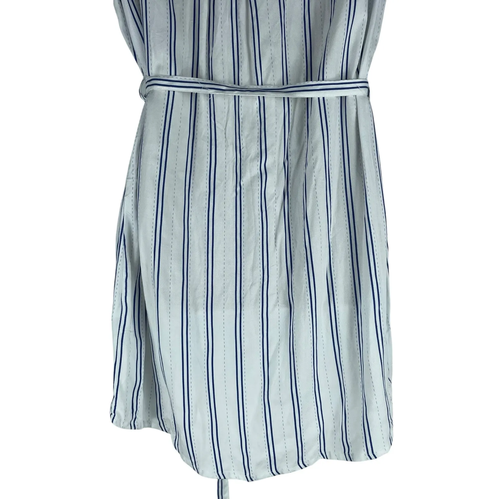 NEW Cotton On Alexis Shirt Dress Sleeveless Belt Tie White Blue Size M - Image 9