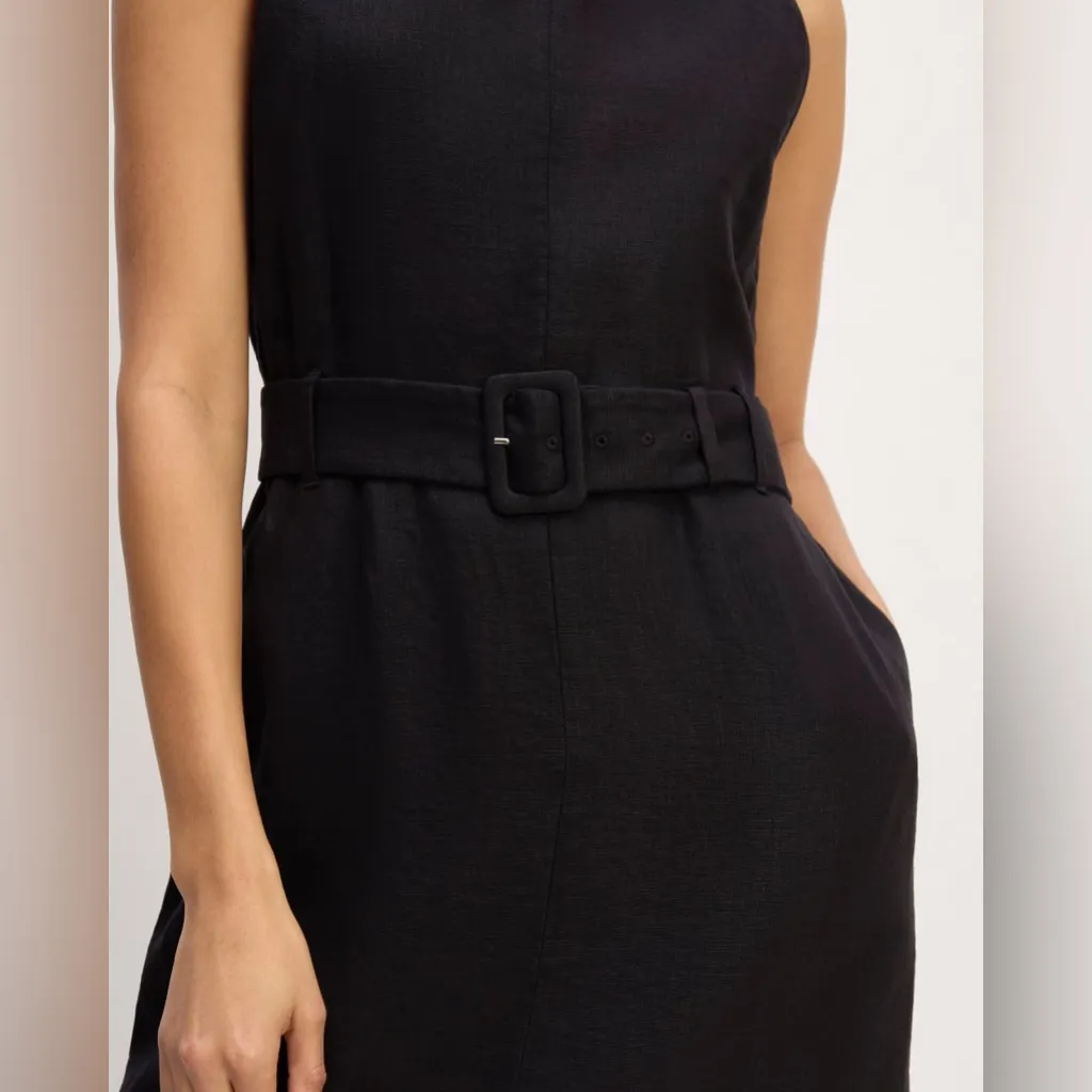 NWT Everlane The Linen Belted Midi Dress black size 10 European flax linen - Image 5