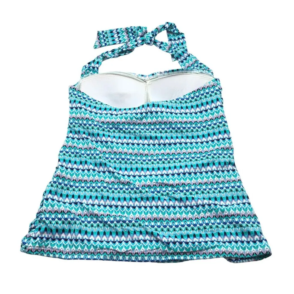 Sunseeker Tankini Top Molded Cups Tummy Control Halter Striped Geometric Blue 10 - Image 2