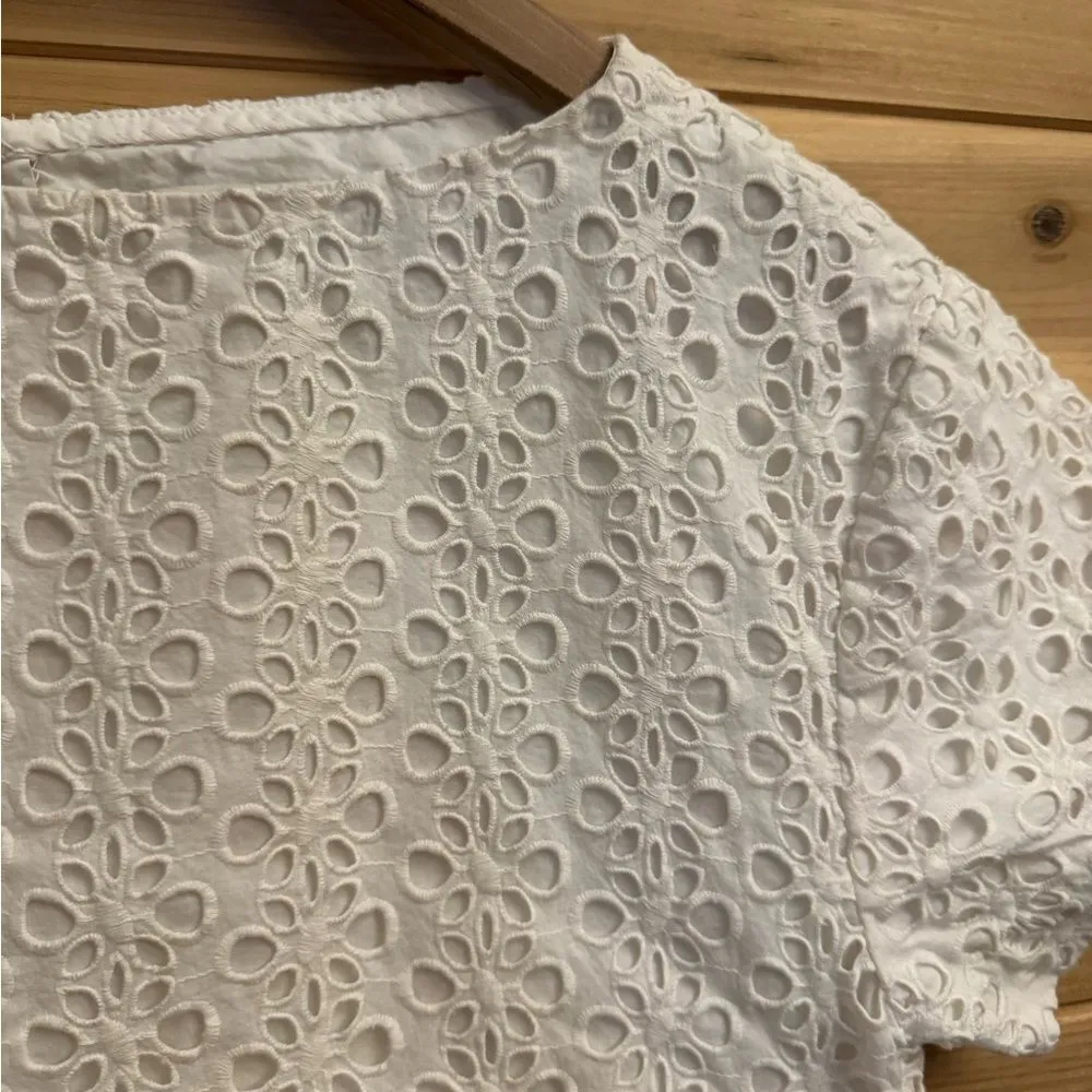 Kate Spade Size 4 Bright White Havana Eyelet Short Sleeve Shift Dress - Image 8