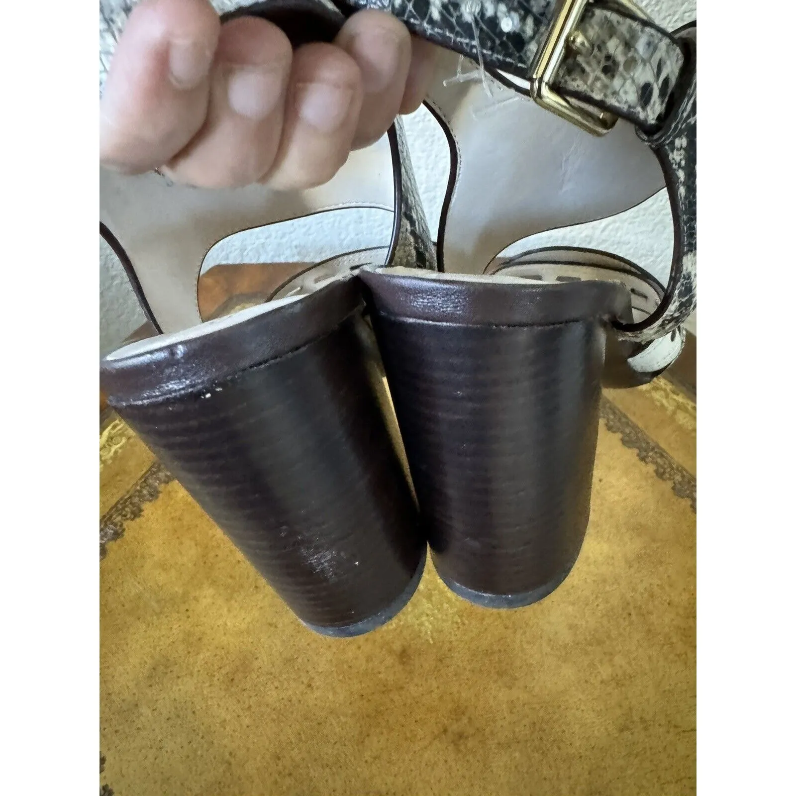 Cole Haan Women 5.5 Slingback Leather Python Print Heeled Sandals‎ Chunky Heels - Image 6