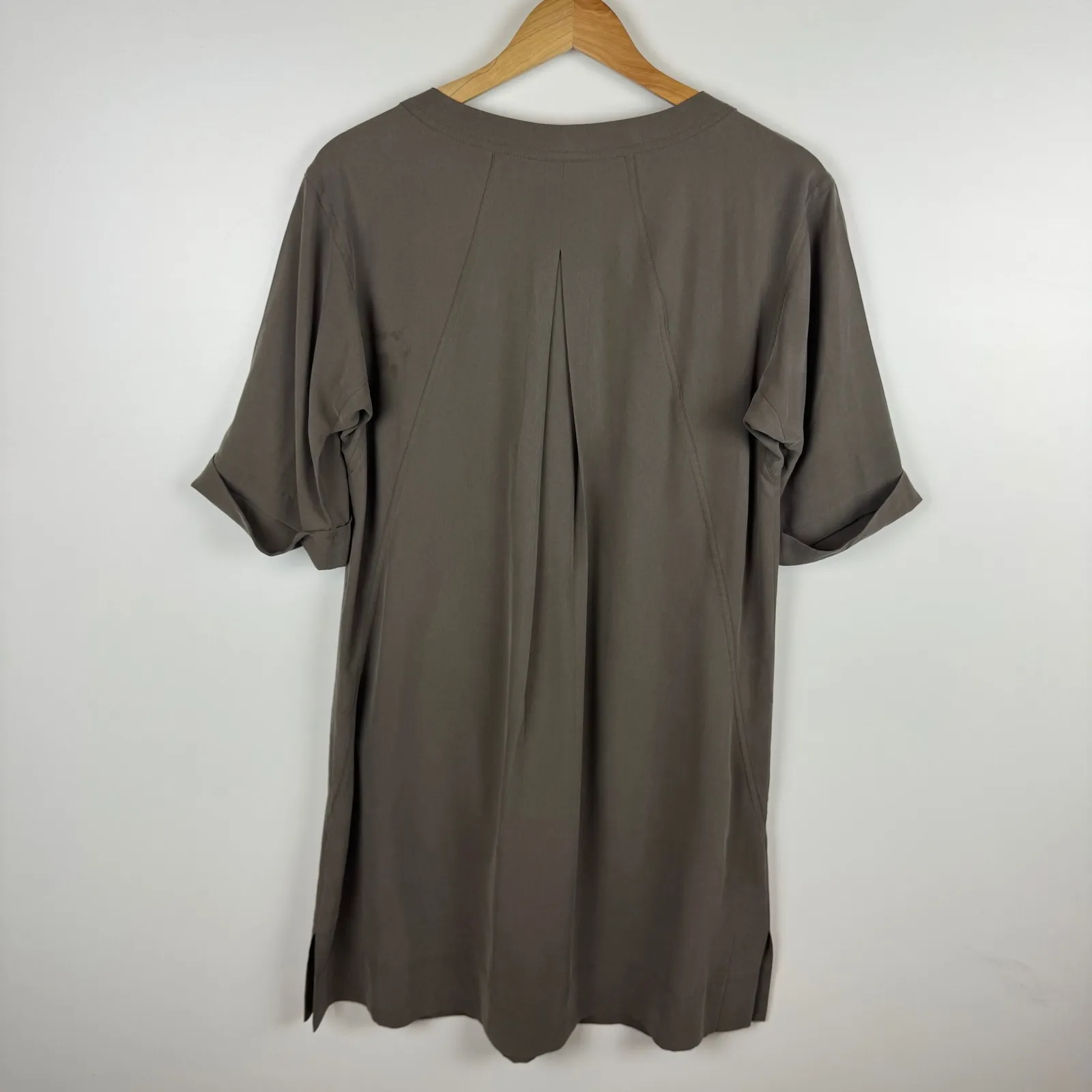 J Jill Womens‎ 100% Silk Dress Sz PS Olive Green Utility Short Sleeve Minimalist - Image 3