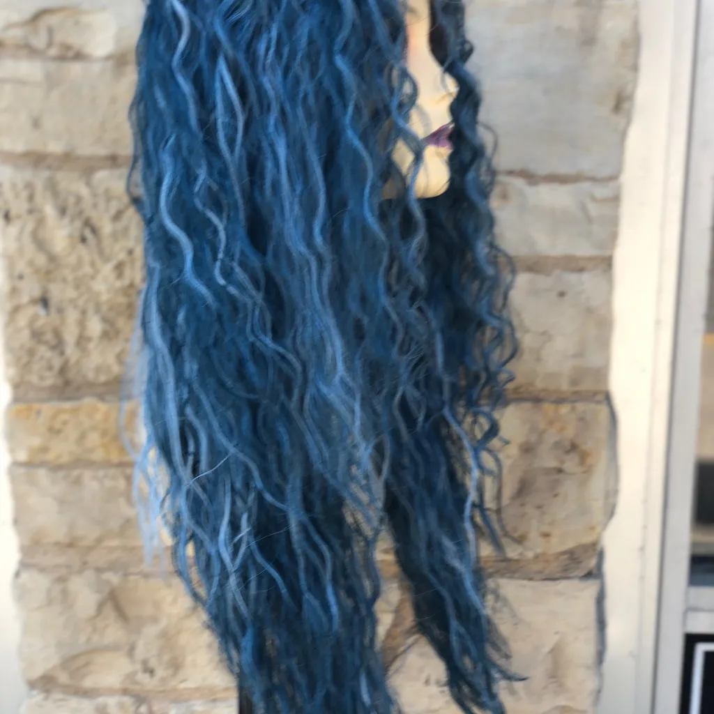 Blue Long Curly Soft Swisslace Lacefront wig - Image 5