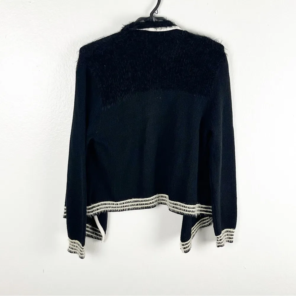 CANDIE’S Black Cropped Cozy Fuzzy Eyelash Open Knit Waterfall Cardigan, Size XL - Image 2