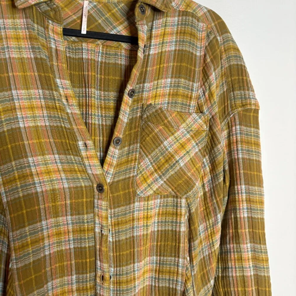 Free People Juniper Ridge Olive Green Plaid Flannel - Image 5