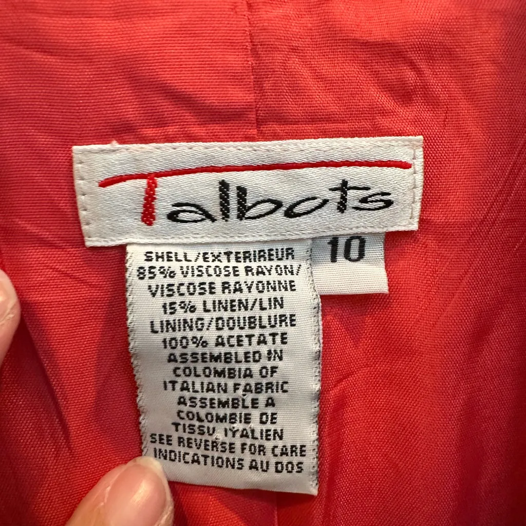 Vintage Talbots Red Orange Linen Button Down Blazer Jacket Women’s Size 10 Med - Image 7