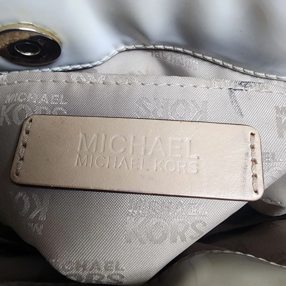 Michael Kors Cream MK Patent Leather Tote Bag - Image 6