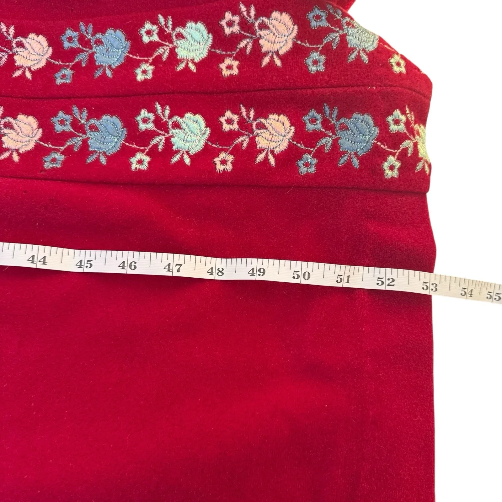 Vintage Evelyn Pearson Red House Coat Floral Embroidered Robe Size Large 80s 70s - Image 10