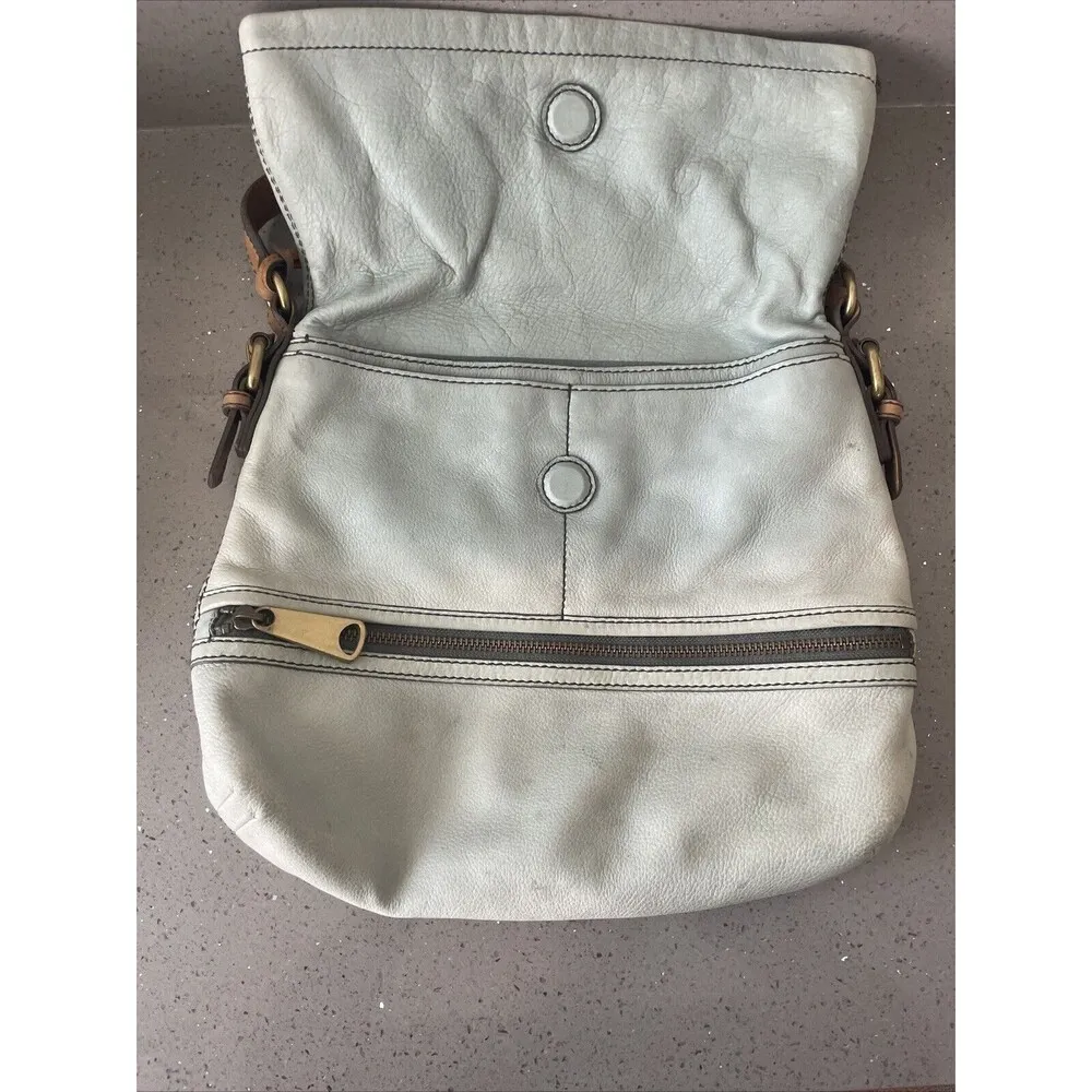 FOSSIL Explorer Flap Foldover Hobo Light blue Leather Slouch Shoulder Bag - Image 12