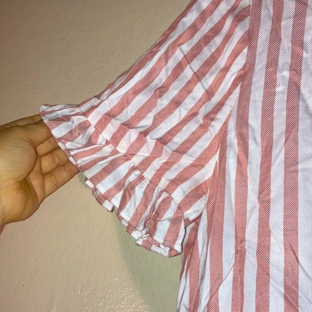 Madewell Button Babydoll Ruffle Pink & White Striped Blouse Women Size Large - Image 2