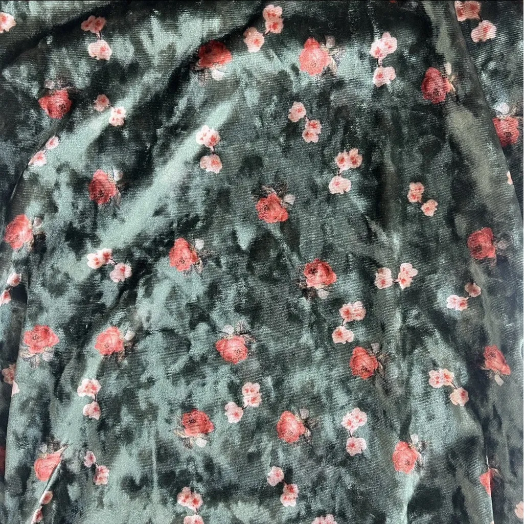 Womens Green Floral Crushed Velvet Maxi Dress S Y2K Wedding Guest Holiday Party - Image 5