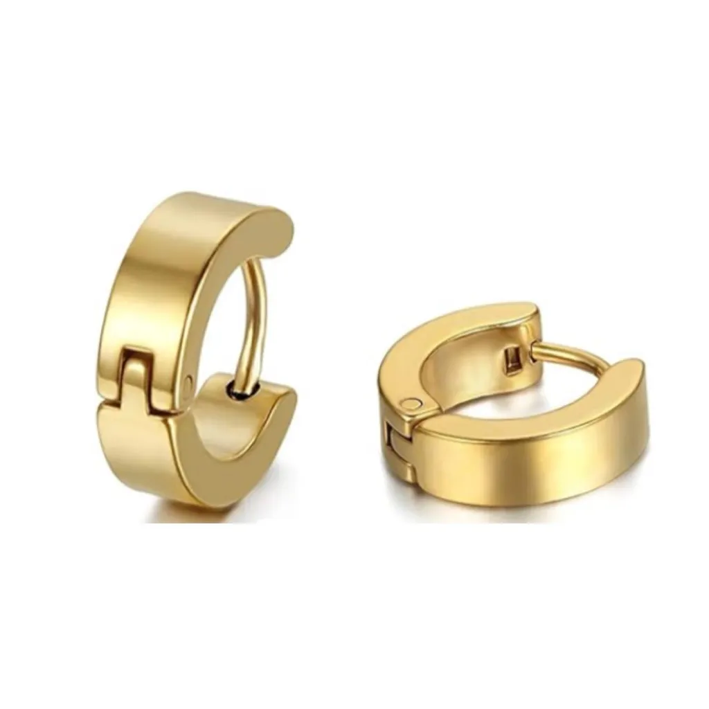 Minimalist Gold Huggie Hoop Earrings – 18k Stainless Steel, Unisex, Hinged Clasp - Image 2