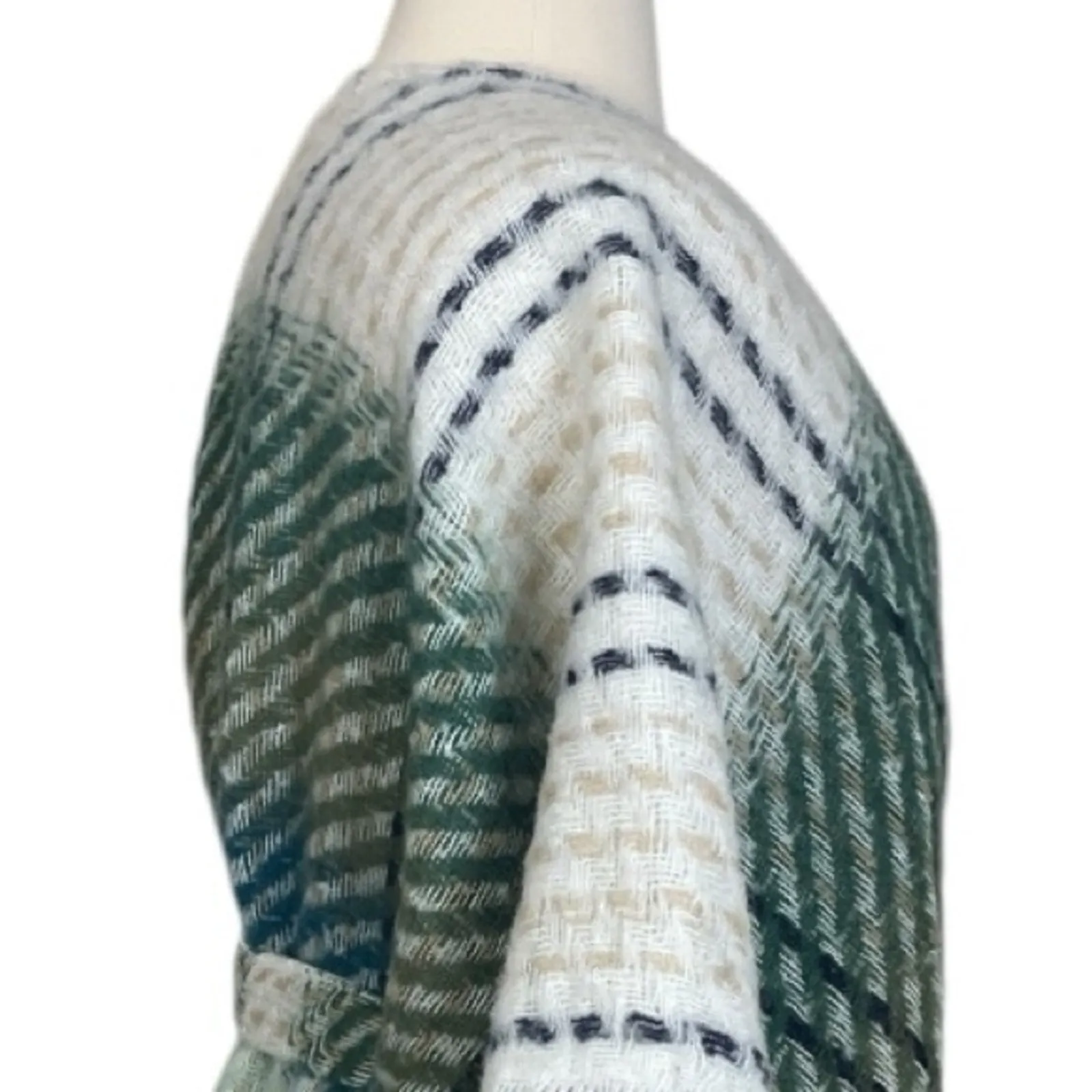Lauren Conrad Sweater Belted Wrap Shawl Cream Blue Green Plaid Women’s Size OS - Image 9
