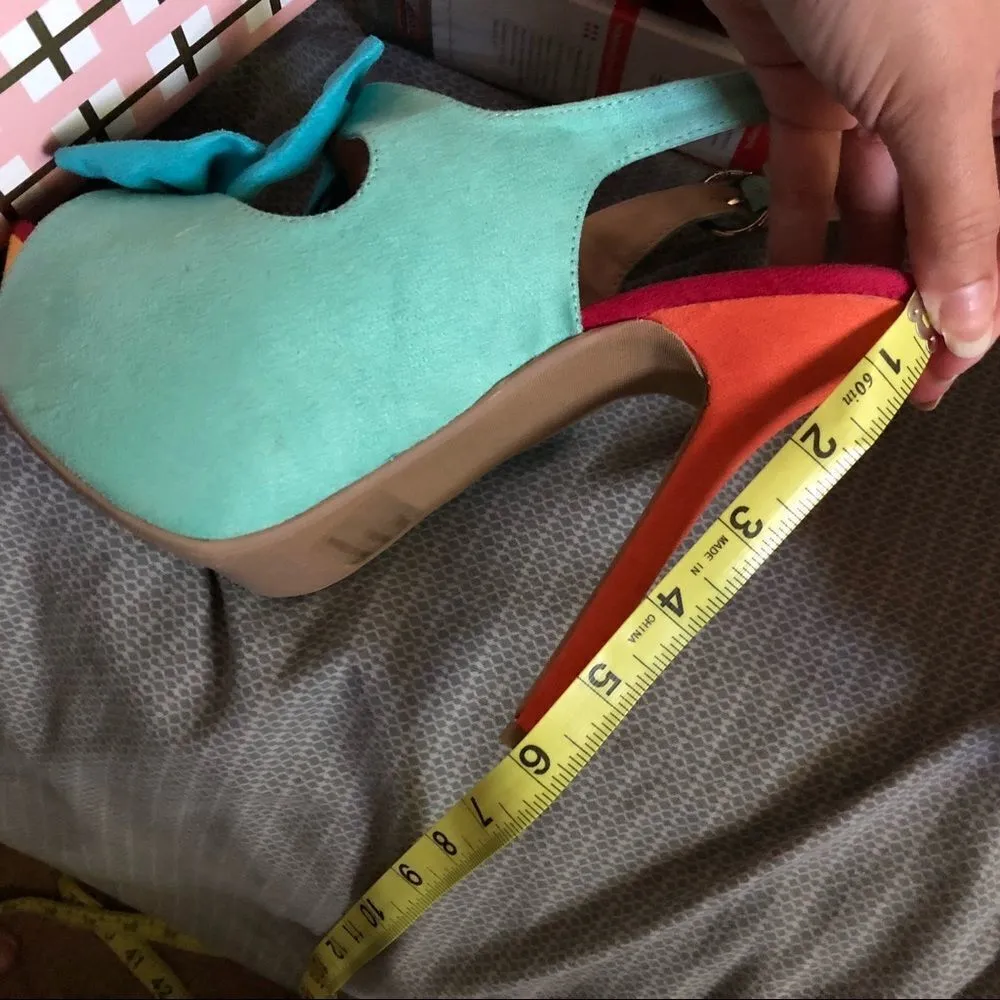 DIVA LOUNGE MINT AND BLUE BOW TIME SLINGBACK HEELS Pink Size 8.5 - Image 8