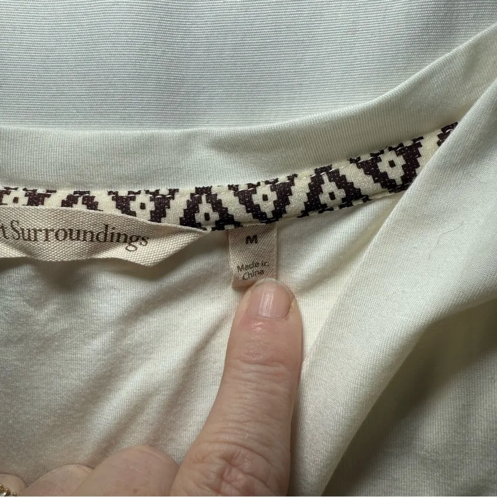 Soft Surroundings Shirt Womens Medium Cream 3/4 Long Sleeve Tunic Top V Neck - Image 3