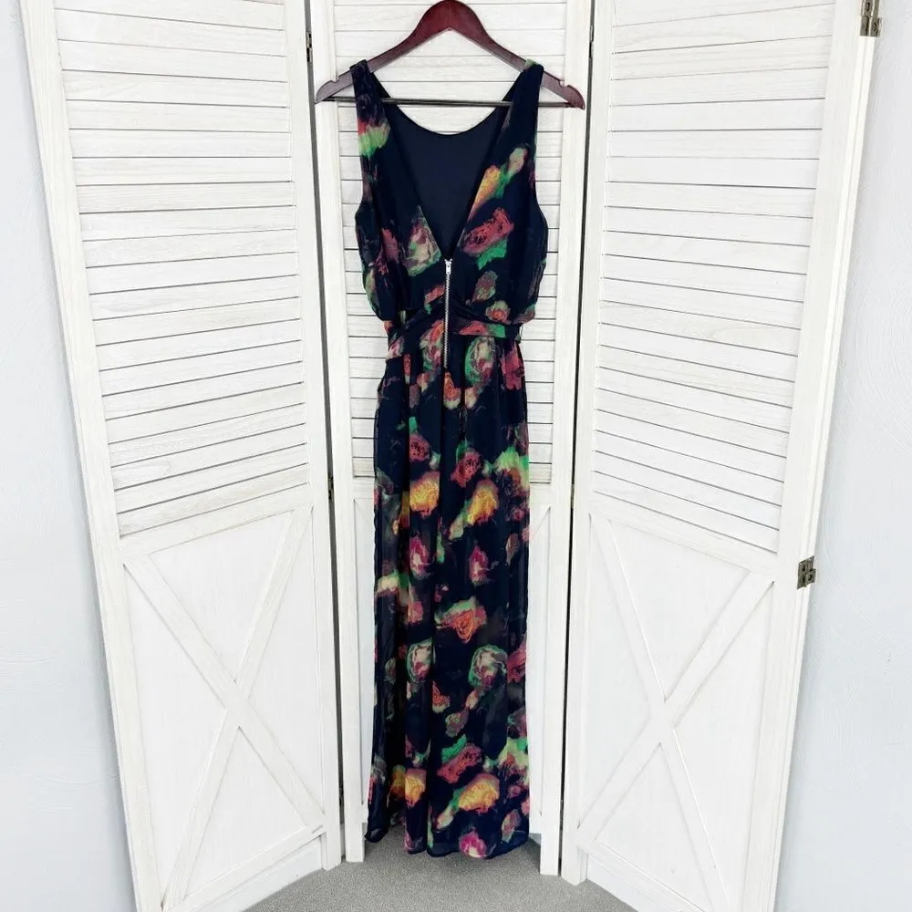 Astr the Label Abstract Print Sheer Wide Leg Jumpsuit Navy Blue Medium - Image 10