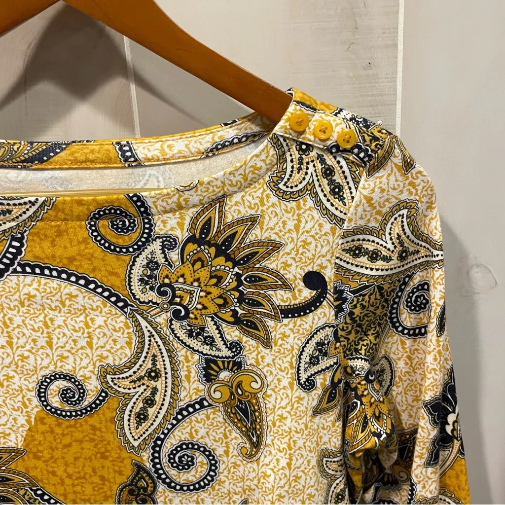 Cute soft pima cotton mustard seed paisley floral 3/4 sleeve boat neck top - Image 7