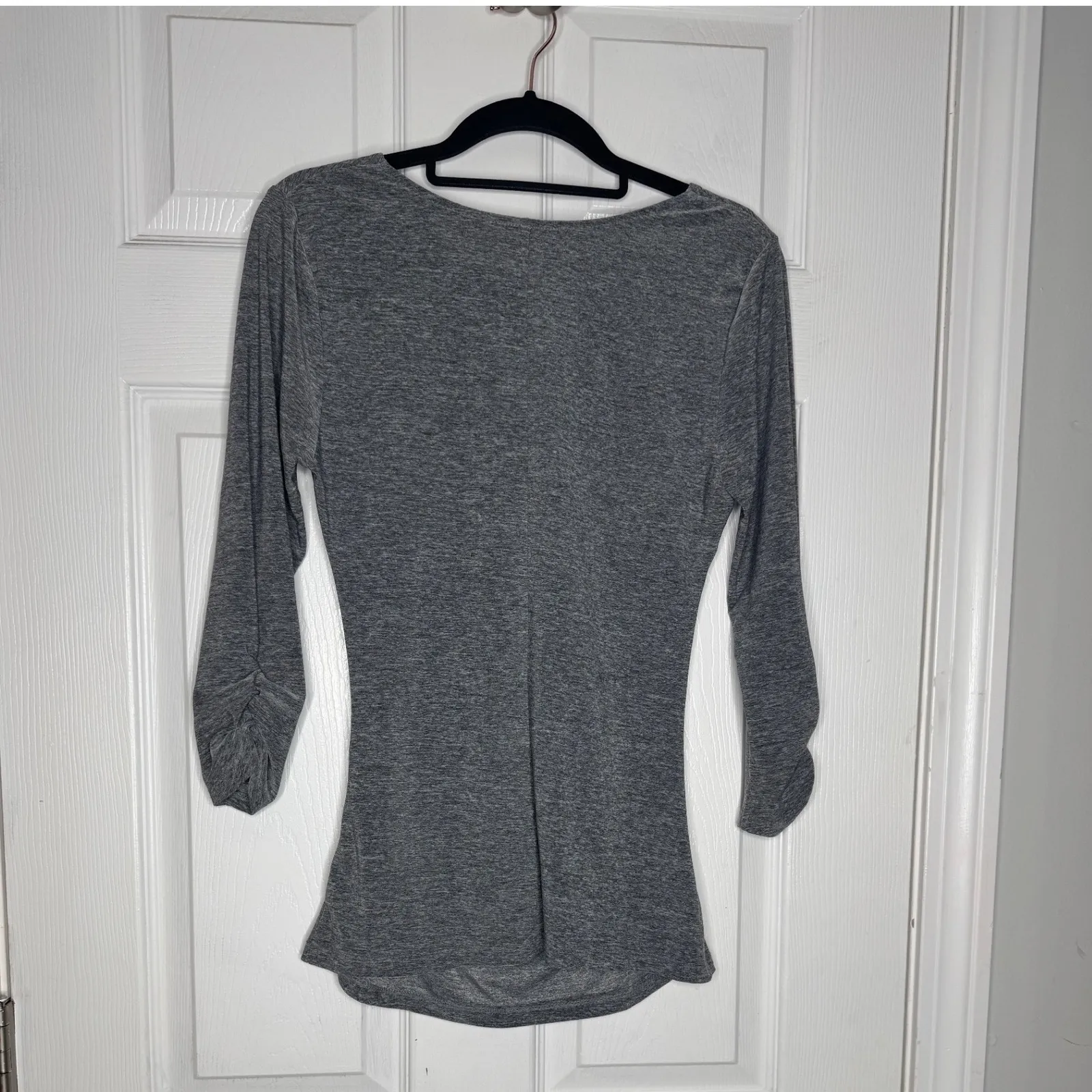 FORTUNE & IVY Gray Blouse Silver Bead Detail Ruched Cuffs Size XS - Image 2