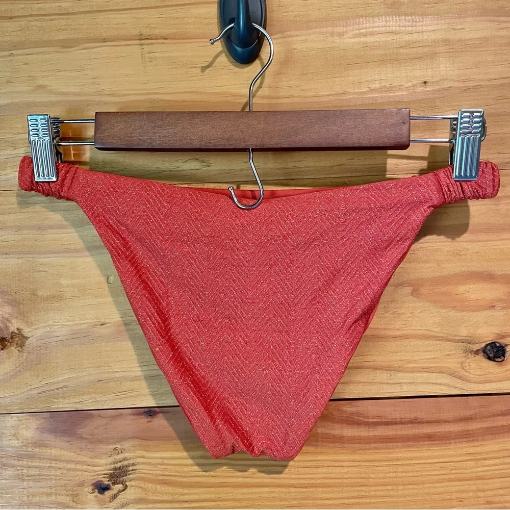 Leonie Bikini Bottoms in Orange Metallic Textured Small NWT - Image 2