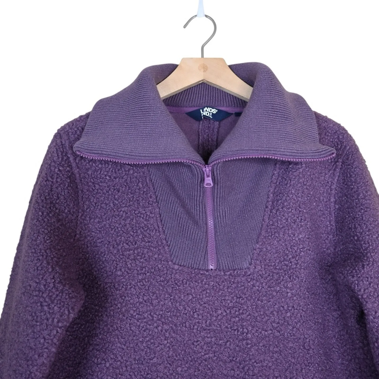 Lands' End Women's M Purple Quarter Zip Mock Neck Sherpa Pullover - Image 3