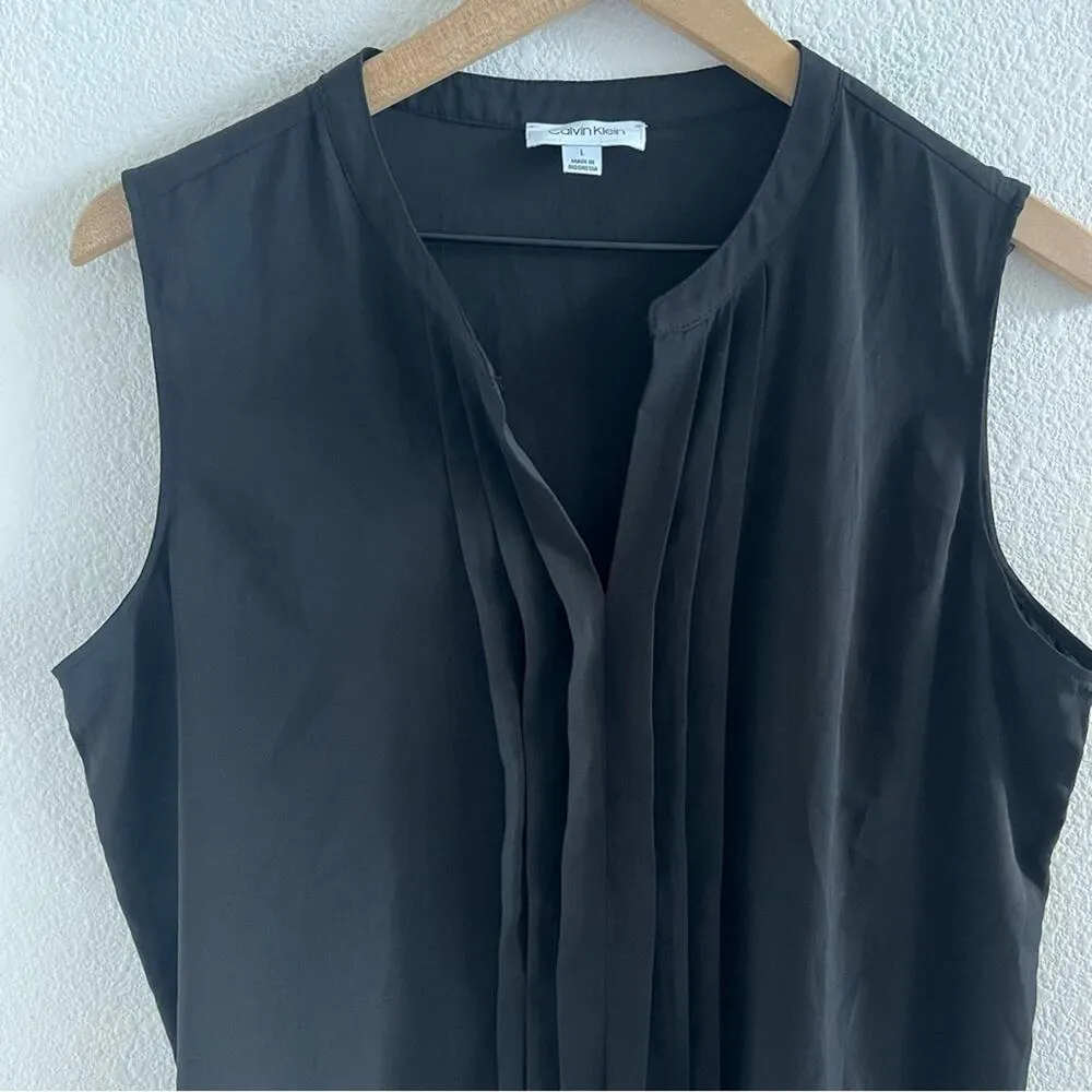 Calvin Klein Black Tank Front Pleads Office Business Casual Large - Image 3