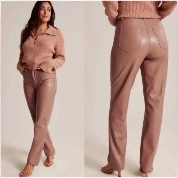 Abercrombie & Fitch The 90s Straight Ultra High Rise Pink Faux Leather Pants 27 - Image 2