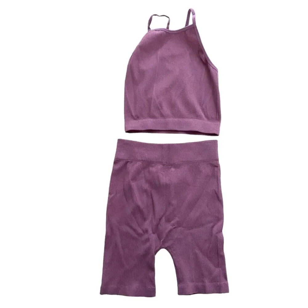 Kimberly C Ribbed Tank Bike Short Set Mauve Size Small - Image 2