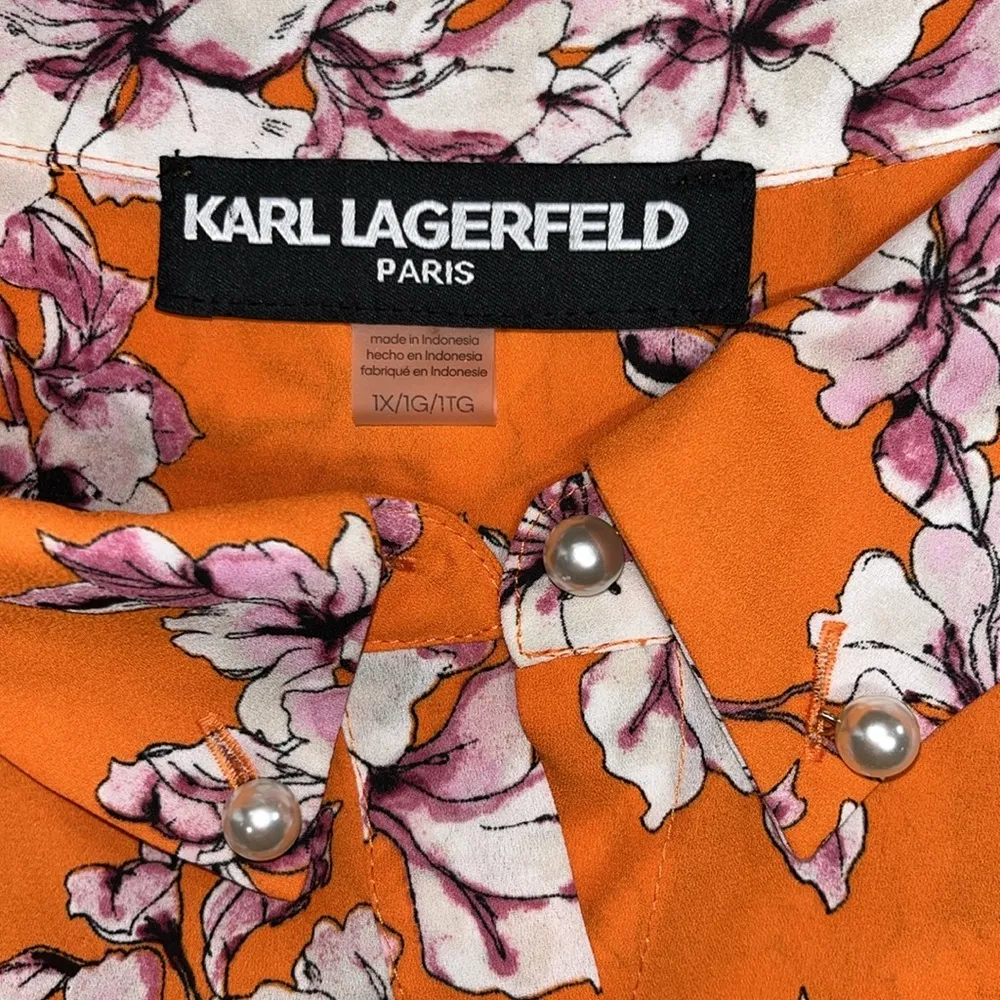 Karl Lagerfeld Paris Sz 1X Orange - Purple & White Floral Print Tank Top Blouse - Image 4