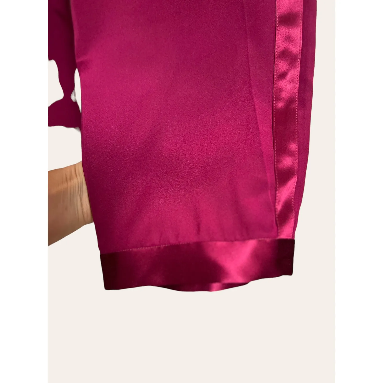 Fleur Du Mal Bordeaux High Waist Dressy Satin Crepe Silk Tuxedo Pants Size 8 Pink - Image 6