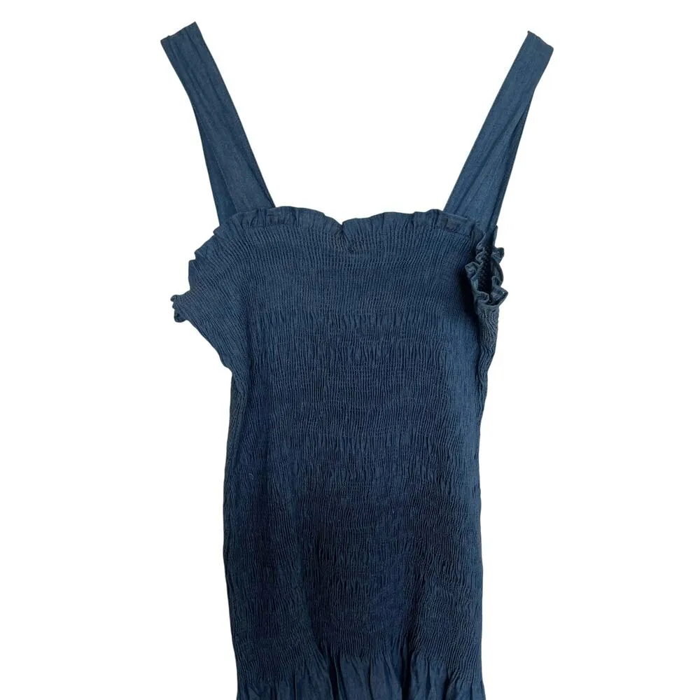 Do + Be Smocked Fitted Dress Large Blue - Image 4