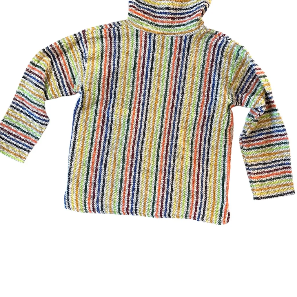 Colorful Striped Baja Pullover Women's‎ Hoodie Blue Size L - Image 2