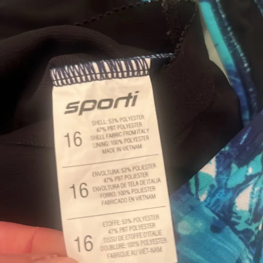 Sporti Aquarelle Palm Chlorine Resistant Scoop Back One Piece Swimsuit size 16 Blue - Image 9