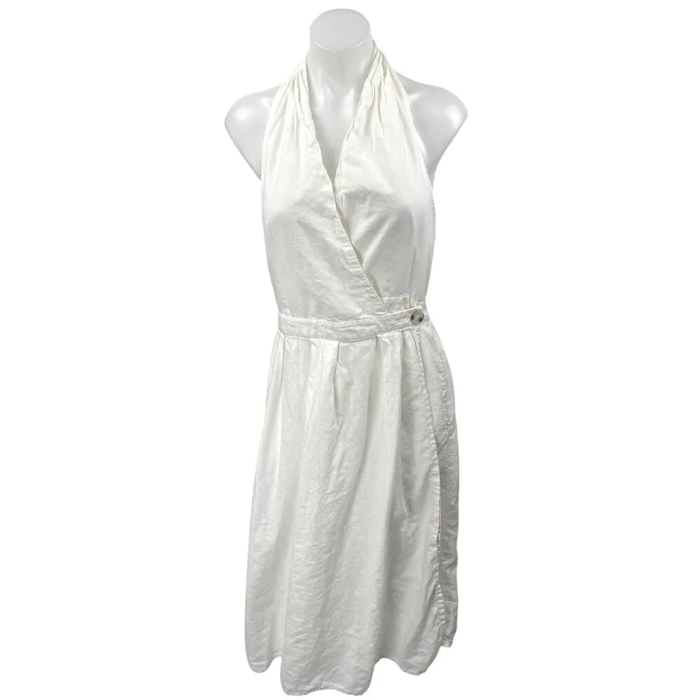 H&M White Halter Sleeveless V Neck Backless Open Back Midi Wrap Dress Size 12 - Image 2