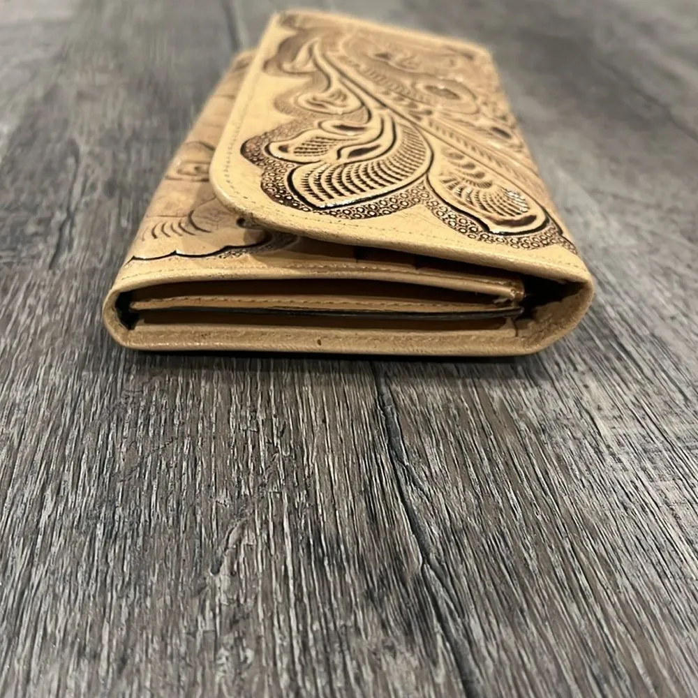 NEW Western handmade leather Elegant Tan Embossed Women's wallet Brown - Image 4