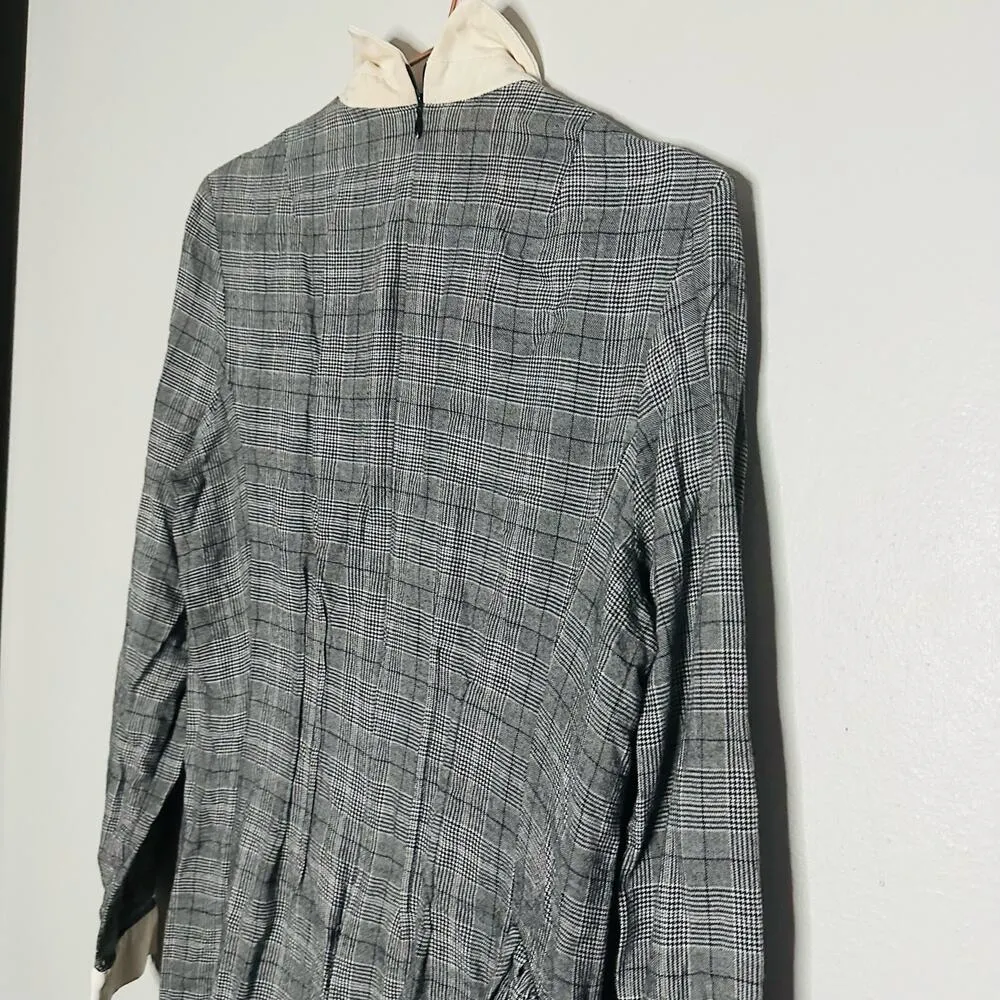PETERSYN Womens Grey Plaid Collared Long Sleeve Ruffle Mini Dress Size XL - Image 6