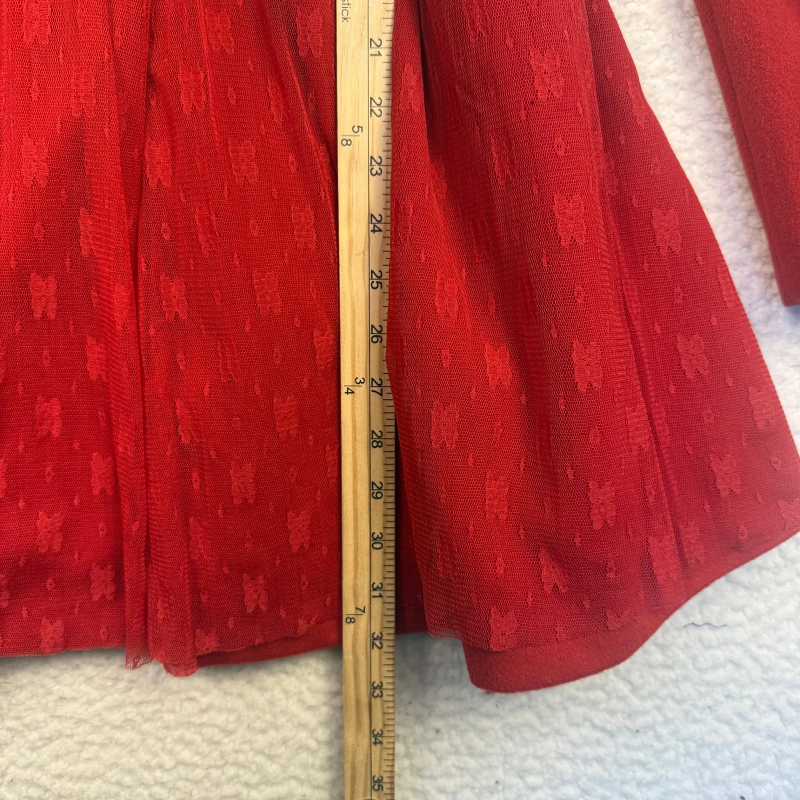 A'reve Red Dress Coat Jacket Ruffle Double Breasted Lace Puff Sleeve Sz M Medium - Image 11
