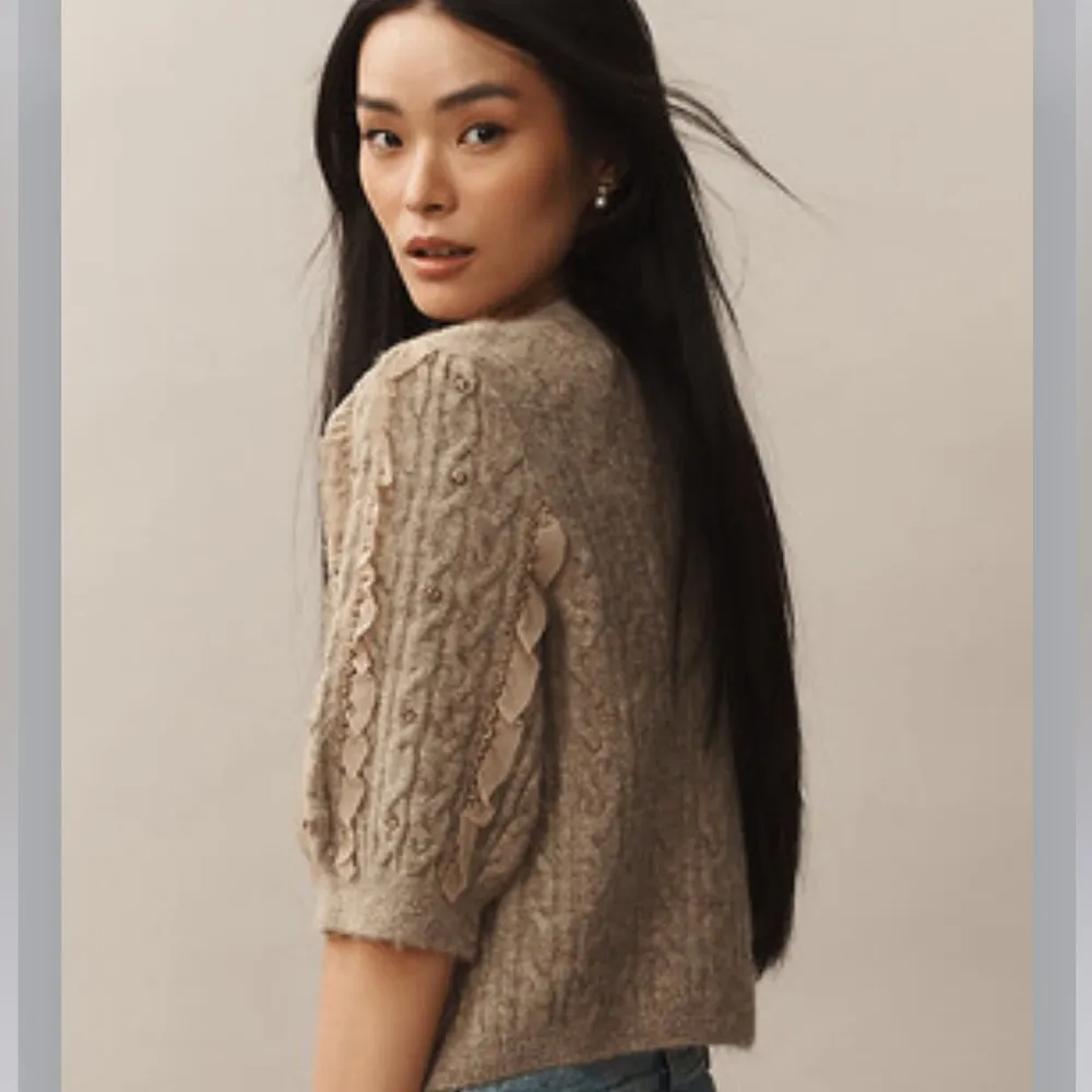 NEW Maeve Short-Sleeve Embellished Ruffled Cardigan Sweater - Image 2