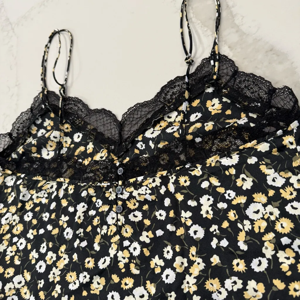 Abercrombie & Fitch Floral Lace Trim Silky Cami Tank Top Women’s Medium Black - Image 5