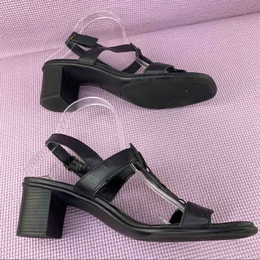 Classic Elements Shoshanna Square Toe Block Heel Sandal Black Size 9 Leather - Image 9