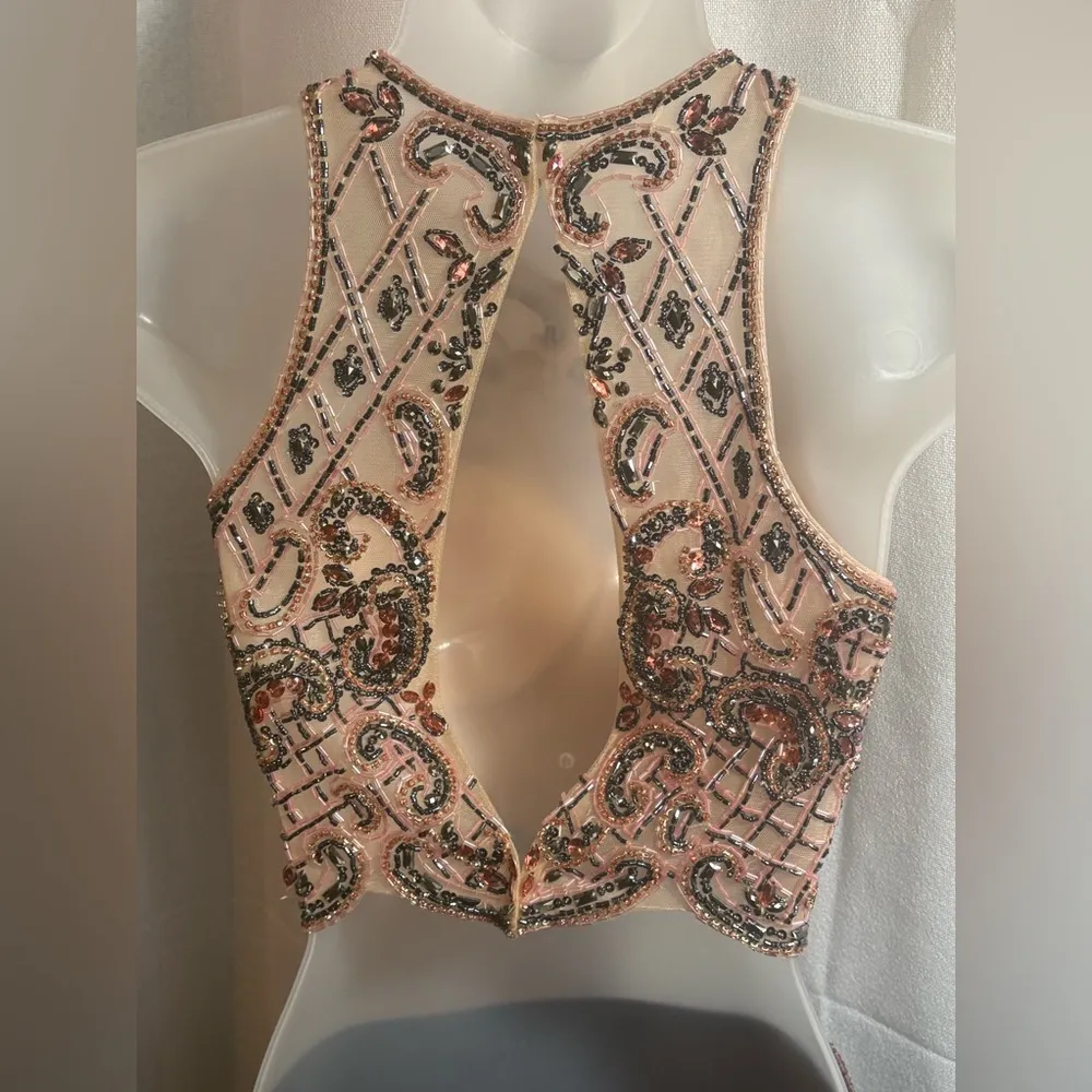 Sherri Hill Shimmery‎ Sleeveless Two Piece Dress 50157 Metallic Pink Beaded Prom - Image 8