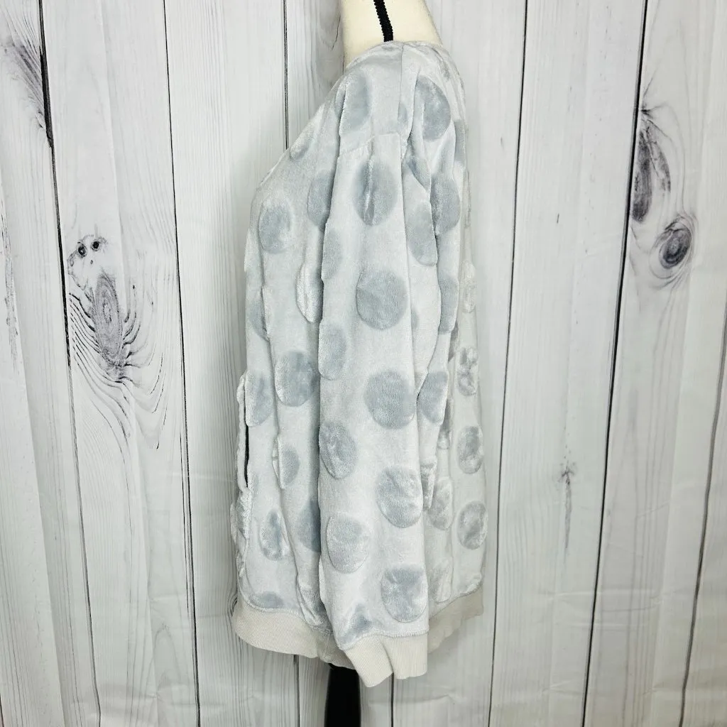 H&M Crew Neck Pullover Sweatshirt Lounge Top Womens Sz L Gray Velour Polka Dots - Image 4