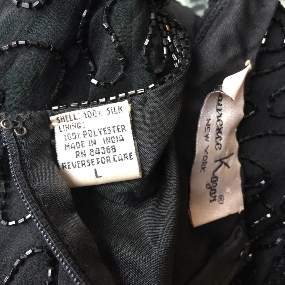 Vintage Black Beaded Dress Silk Sequins Size Large Formal Wedding Party - Image 4